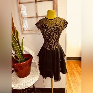 VINTAGE Tiered Party Dress | Sheer Gold Floral | Late Edition Ltd